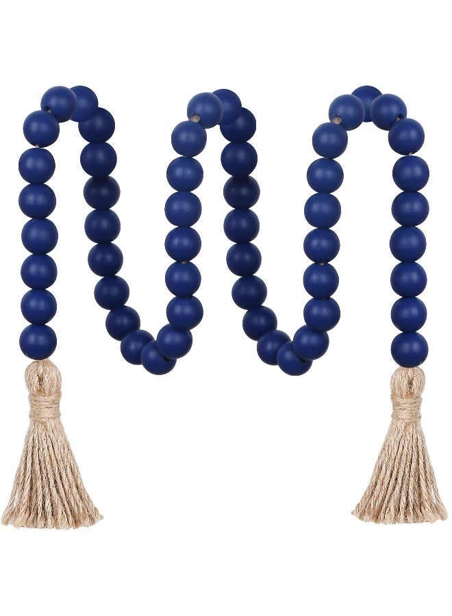 Meplait 39in Wood Bead Garland Farmhouse with Tassels,Versatile Prayer Beads Boho Chic Wall Hanging Home Decor (Navy Blue) - Image 1